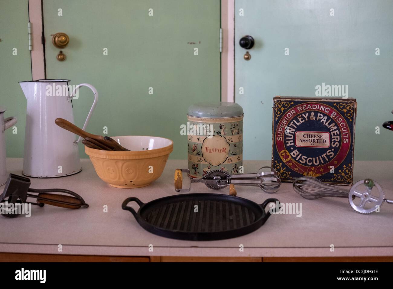 Huntley and Palmer Biscuits along with other kitchen items at Basildon Park Stock Photo