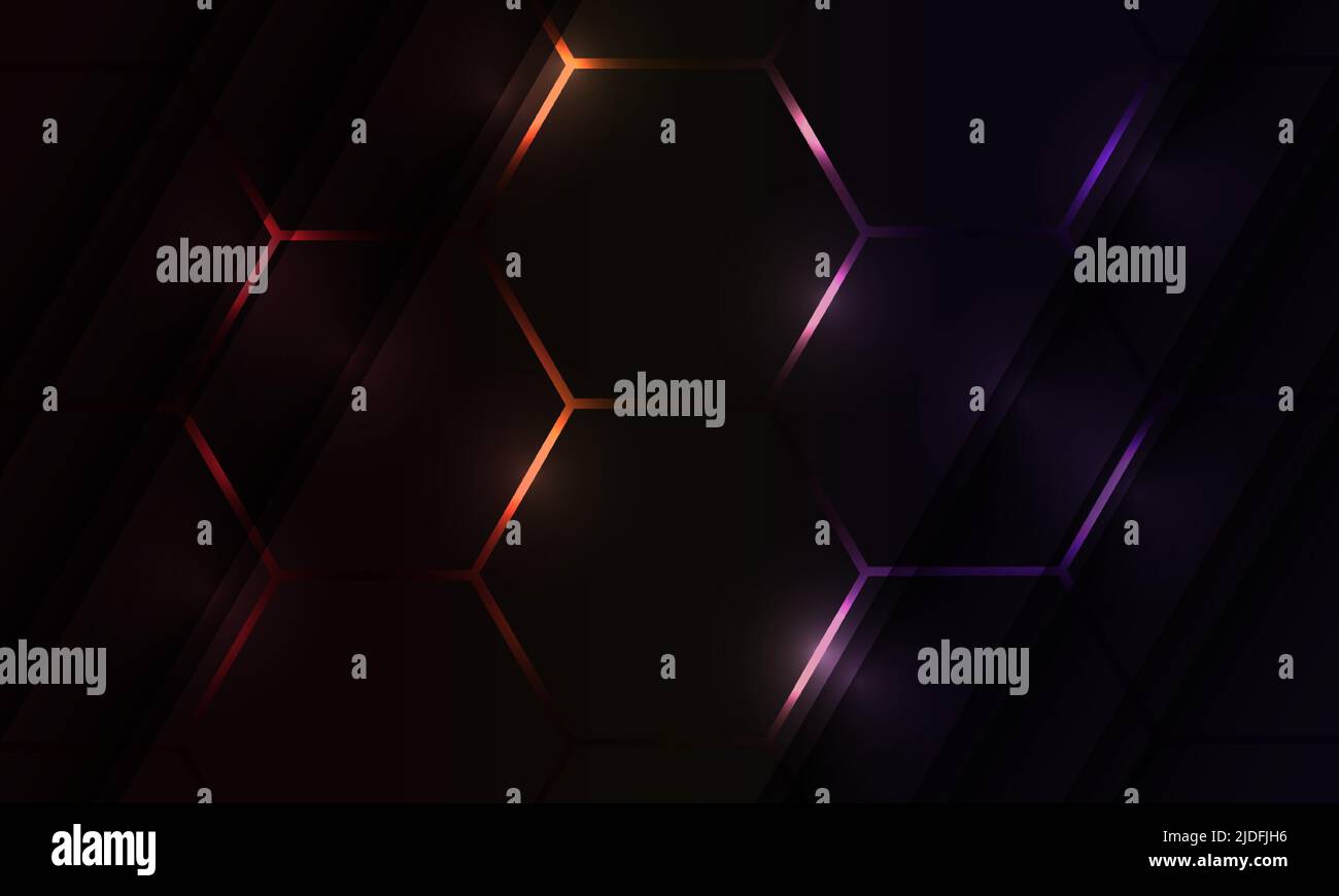 Dark hexagon gaming abstract vector background with red, orange, pink ...