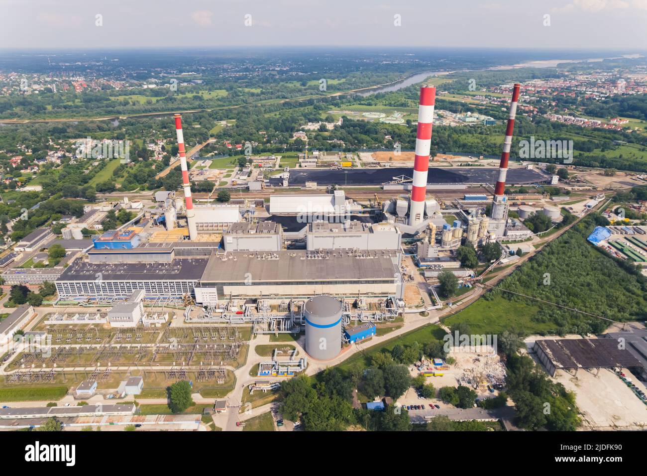 7.06.2022, Warsaw, Poland - Siekierki heat and power plant. Aerial view of a giant extensive power plant in Poland. High quality photo Stock Photo