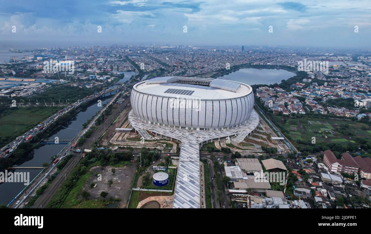 Aerial view. Construction of new football stadium for
