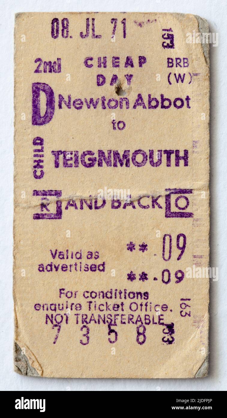 1970s British Rail Train Ticket Newton Abbot to Teignmouth Stock Photo