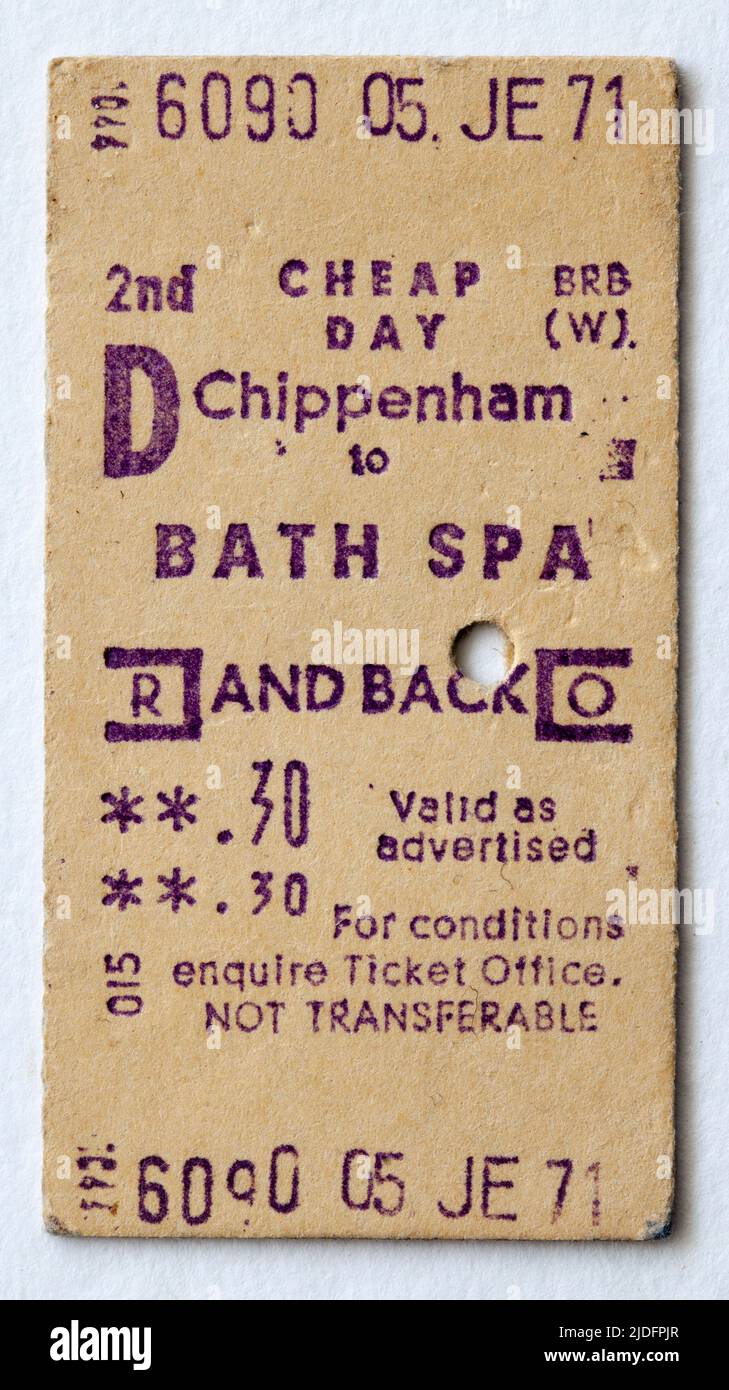 1970s British Rail Train Ticket Chippenham to Bath Spa Stock Photo