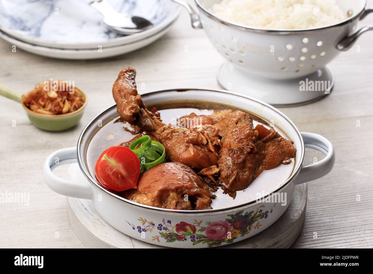 Semur Ayam, Indonesian Chicken Stew with Sweet Soy Sauce, Served on