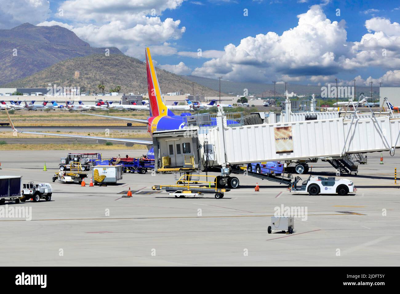 Southwest Airlines Boeing 737 being serviced at Tucson International Airport AZ Stock Photo