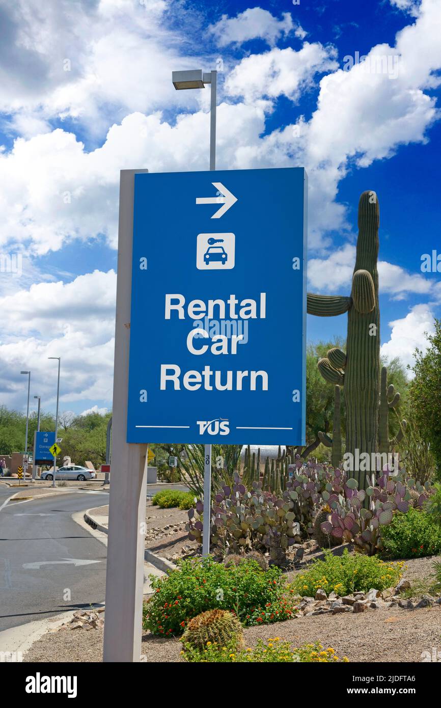 Rental Car Return sign at Tucson International Airport, Arizona Stock Photo