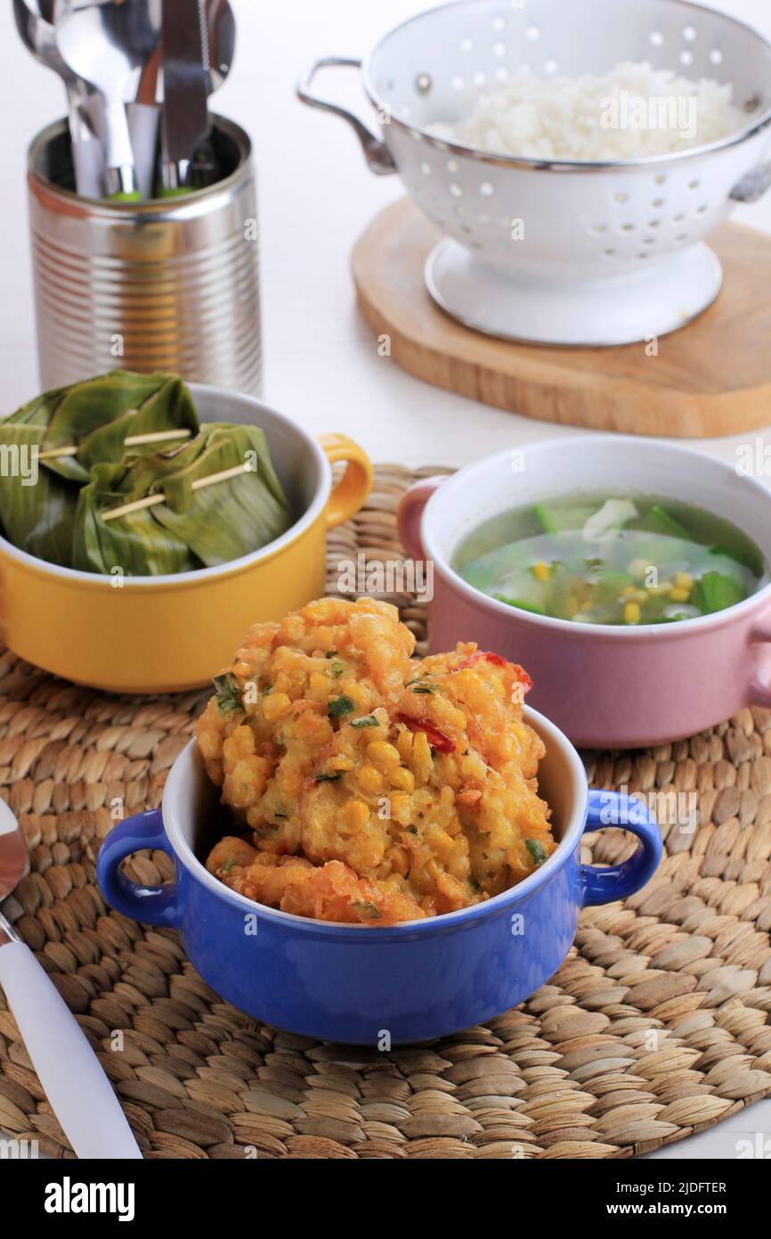 Perkedel Jagung or Bakwan Jagung, Indonesian Corn Fritters Made of Corn