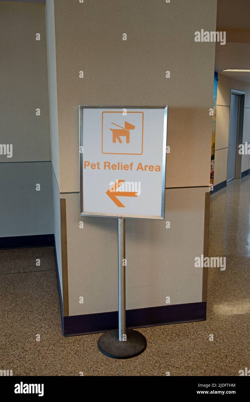 Pet Relief Area sign at Tucson International Airport, AZ Stock Photo