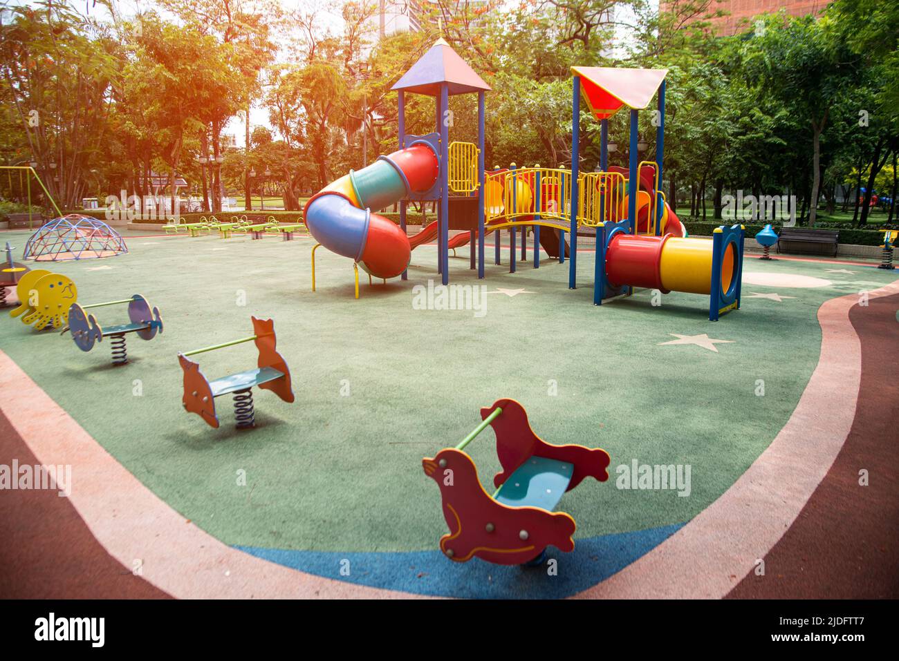 Colorful Playground Made Of Plastic Empty Outdoor Playground Set ...