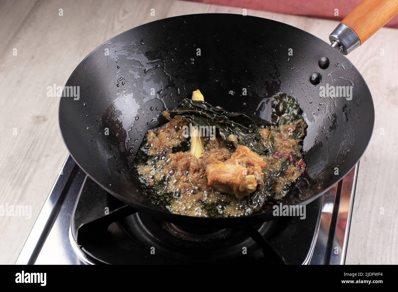 Mix Fried Chicken with Herbs and Spice in a Pan, Cooking Process Making