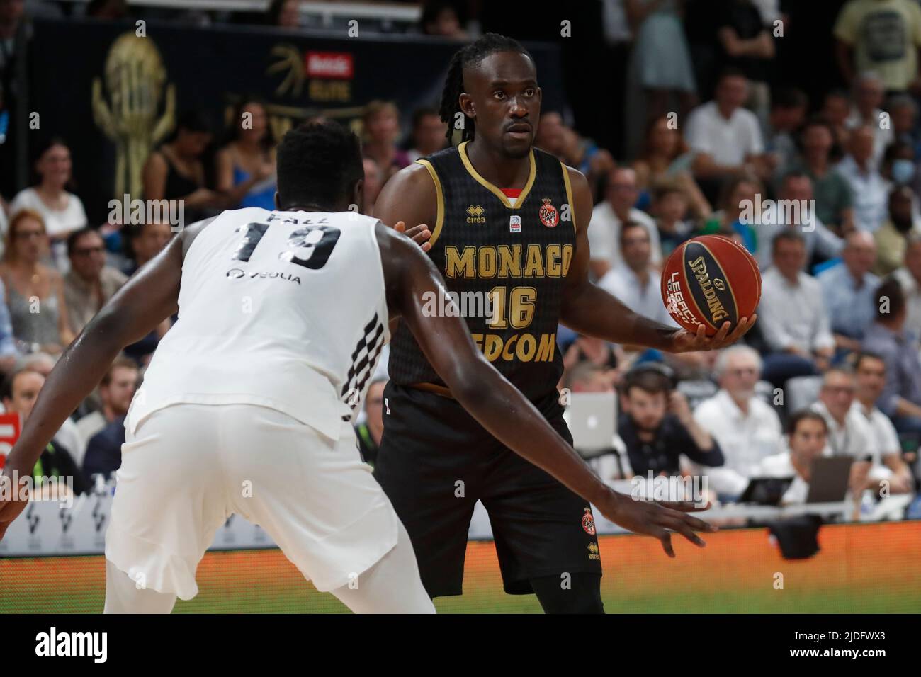 Jerry BOUTSIELE of Monaco and Youssoupha FALL of Lyon during the French  championship, Betclic Elite Basketball match, Final match 1, between LDLC  ASVEL and AS Monaco Basket on June 15, 2022 at