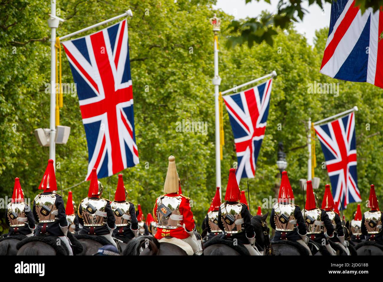 Household Cavalry at the Trooping the Colour Rehearsals, The Mall, London England, United KingdomSaturday, May 21, 2022. Stock Photo
