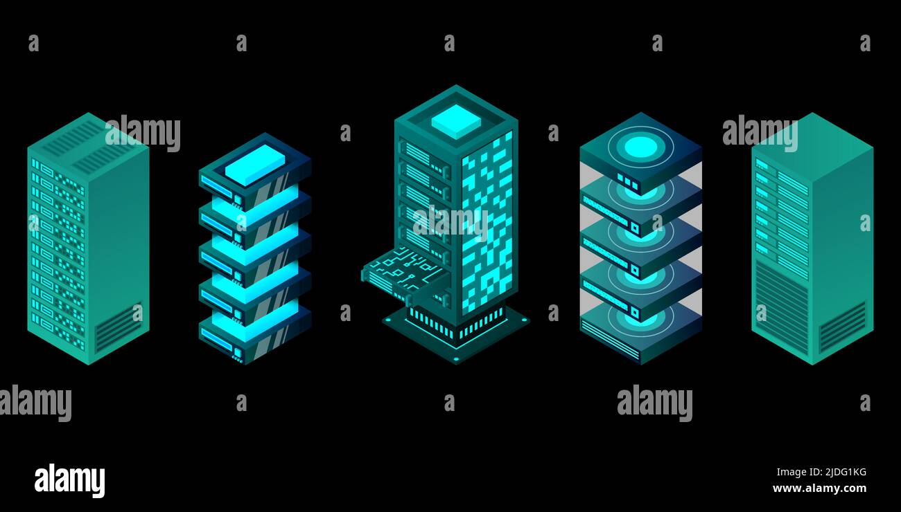 isometric set server equipment isolated background . Vector ...
