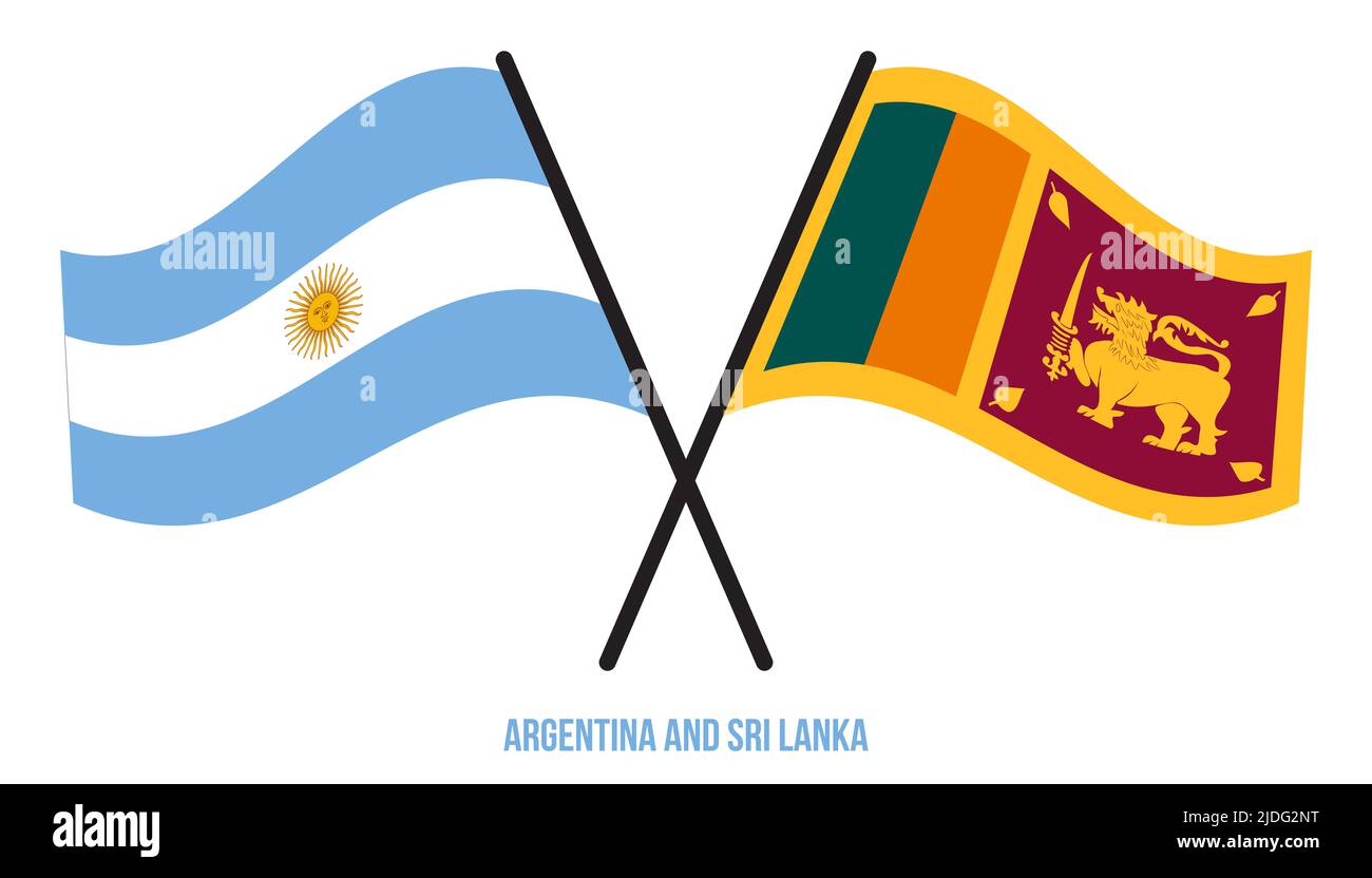 Argentina and Sri Lanka Flags Crossed And Waving Flat Style. Official ...