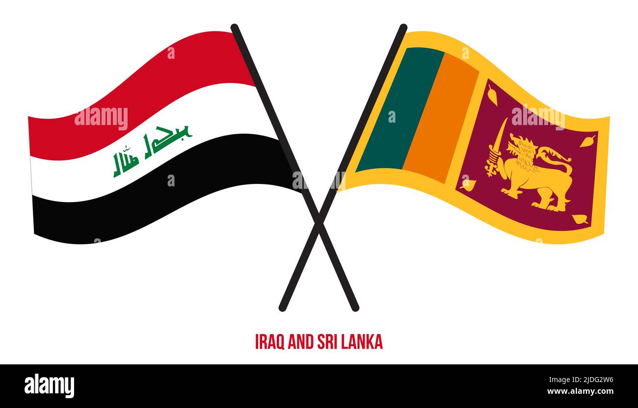 Iraq and Sri Lanka Flags Crossed And Waving Flat Style. Official Proportion. Correct Colors. Stock Photo