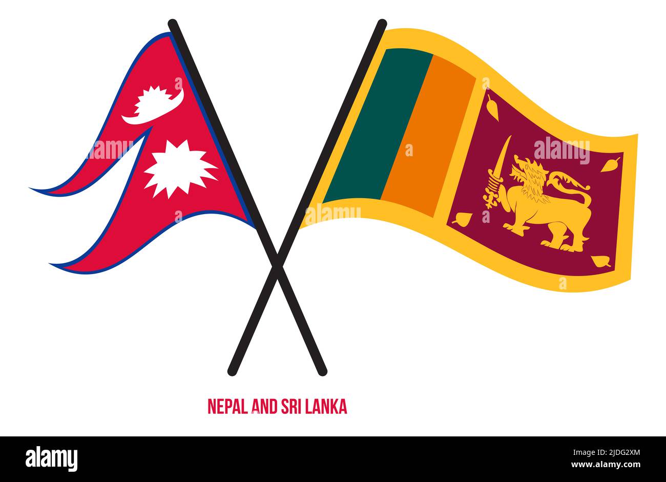 Nepal and Sri Lanka Flags Crossed And Waving Flat Style. Official ...