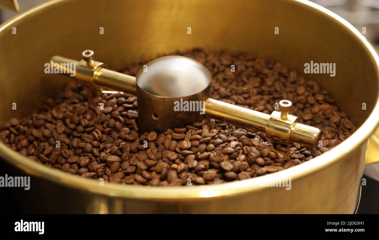 Modern coffee roaster cooling tray, closeup view Stock Photo Alamy