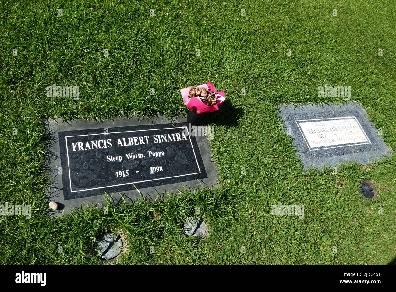 Cathedral City, California, USA 11th June 2022 A general view of atmosphere  of Singer Frank Sinatra's Grave and Barbara Sinatra's Grave at Desert  Memorial Park on June 11, 2022 in Cathedral City,