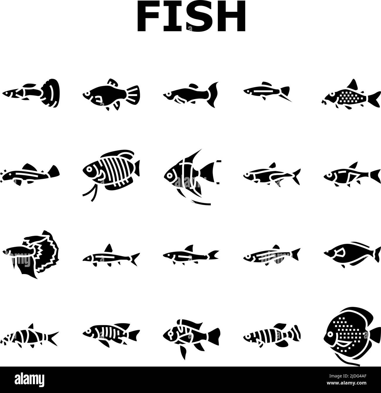 Aquarium Fish Tropical Animal Icons Set Vector Stock Vector
