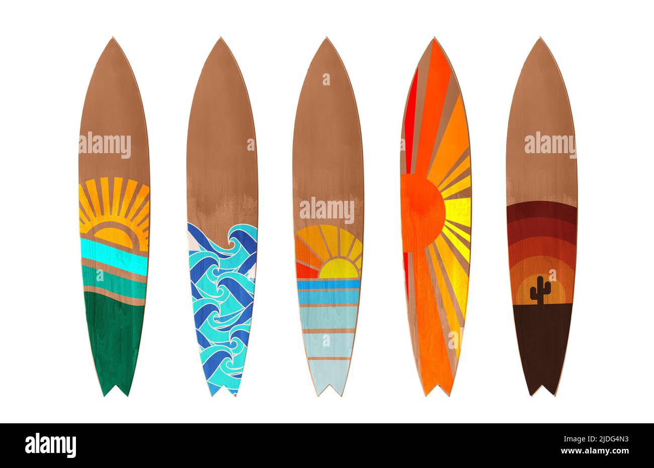 Set of creative wooden surfboards on white background Stock Photo Alamy