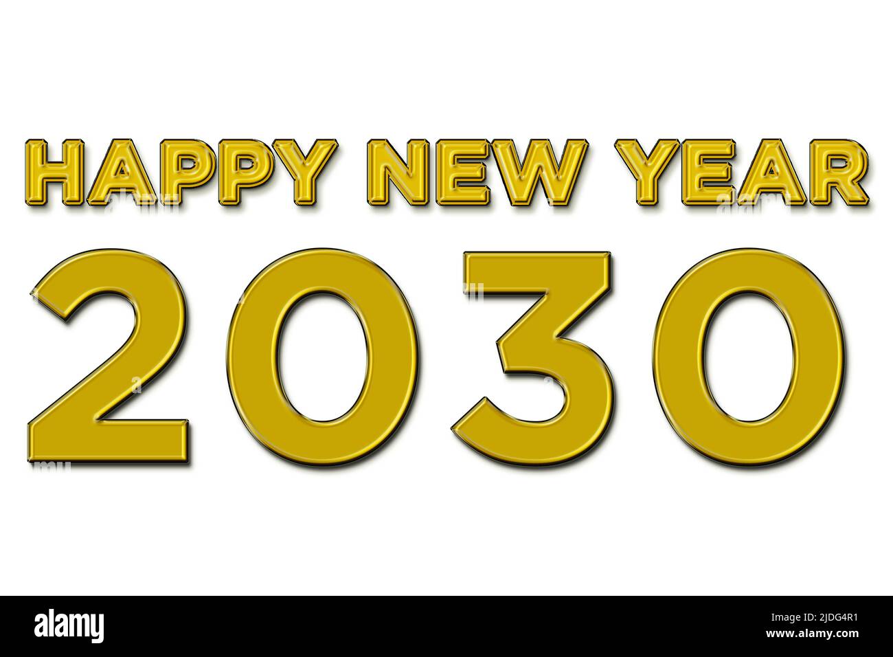 Happy new year 2030 illustration in yellow color text on white background Stock Photo