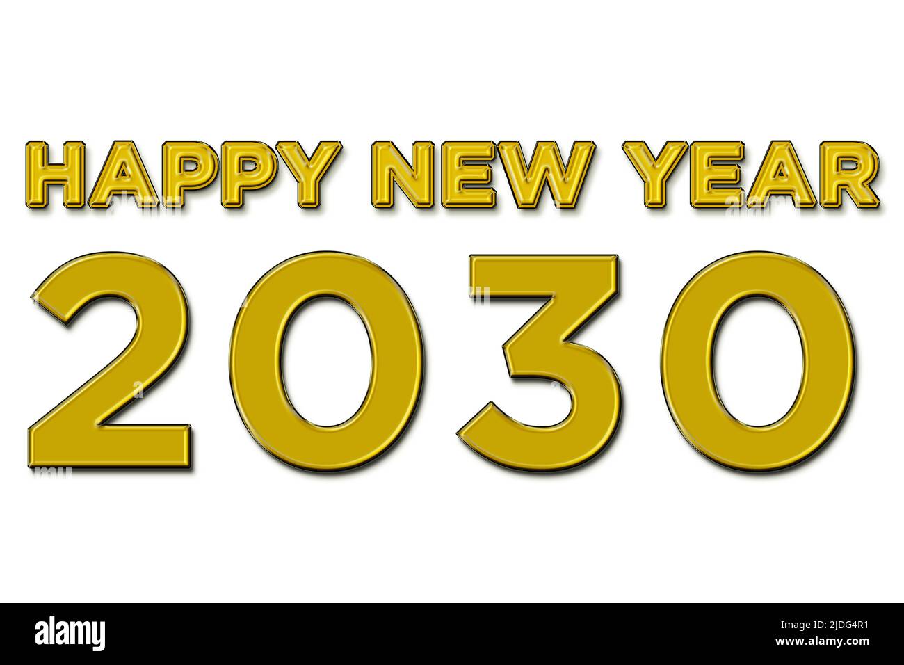 Happy New Year 2030 Illustration In Yellow Color Text On White 