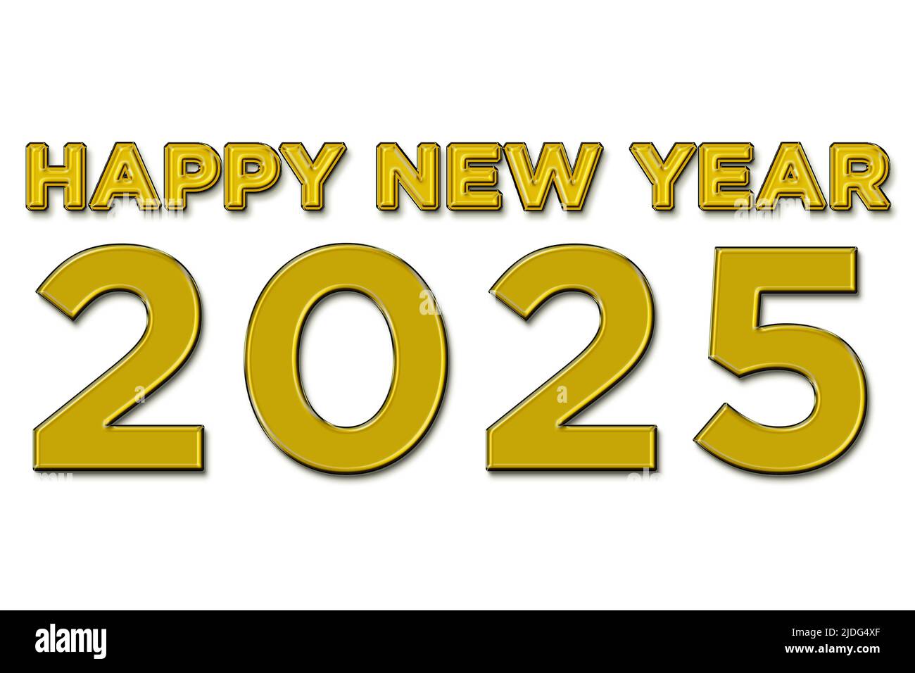 Happy new year 2025 illustration in yellow color text on white background Stock Photo