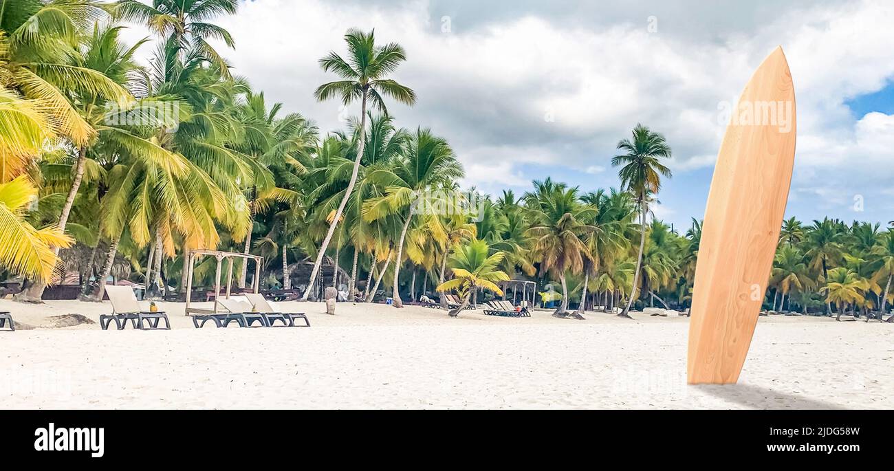 Wooden surfboard at tropical sea resort Stock Photo - Alamy