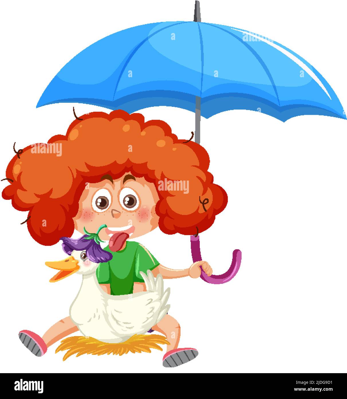 Happy girl holding umbrella and a duck illustration Stock Vector Image ...