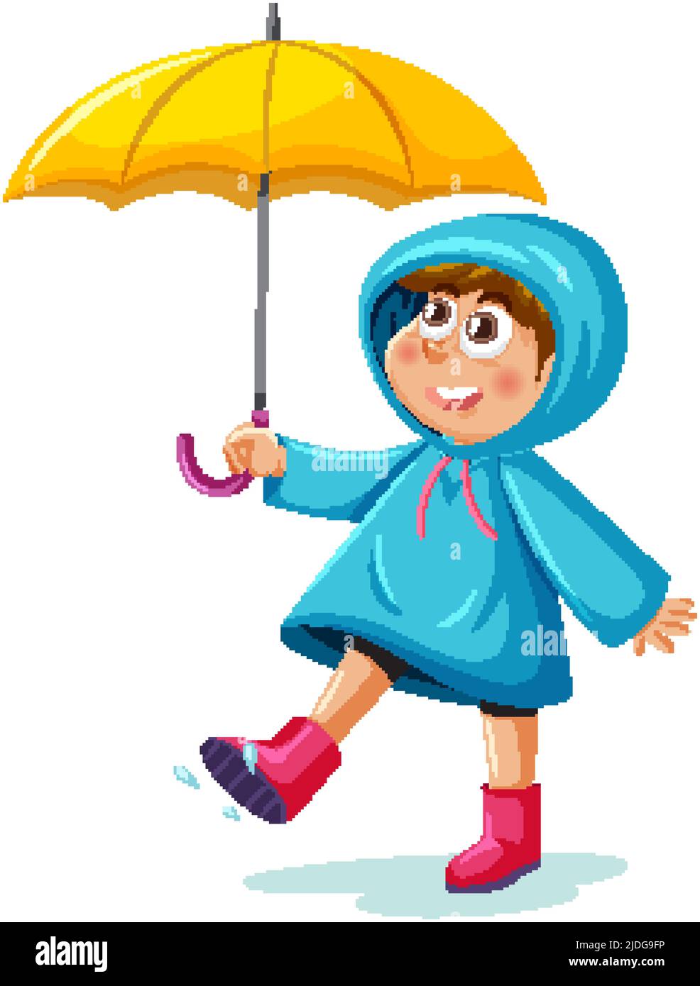 A boy wearing raincoat and holding umbrella illustration Stock Vector