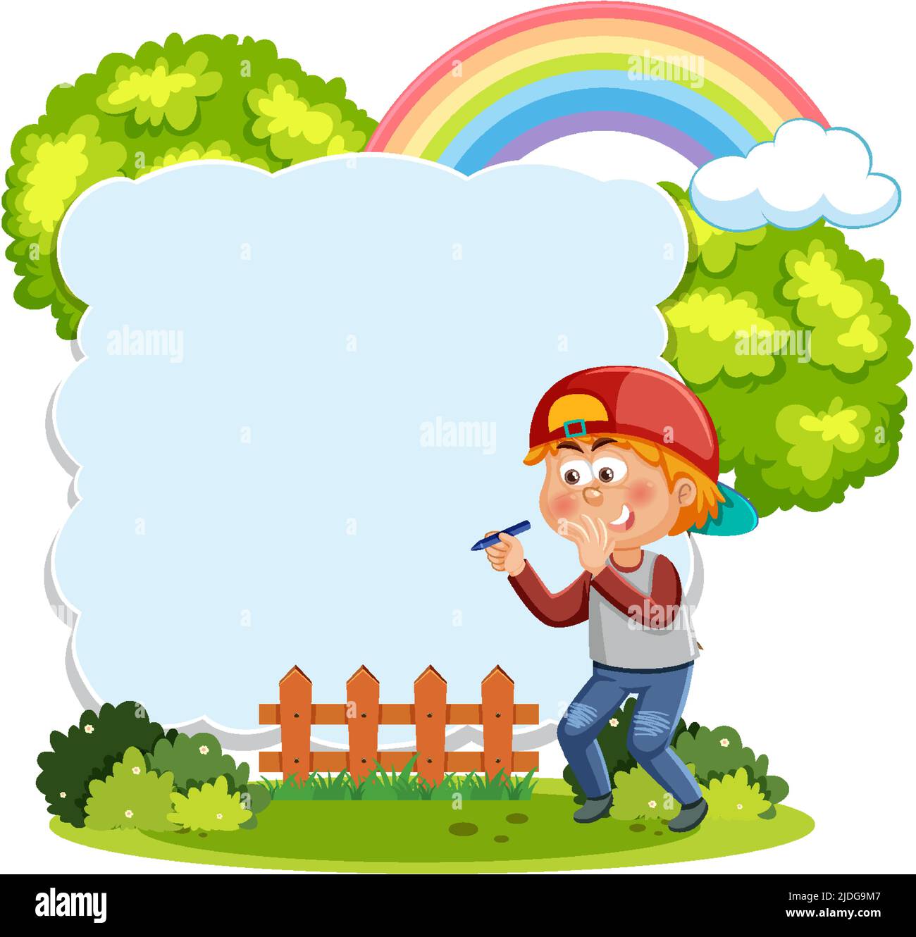 Empty board with boy cartoon character illustration Stock Vector Image ...