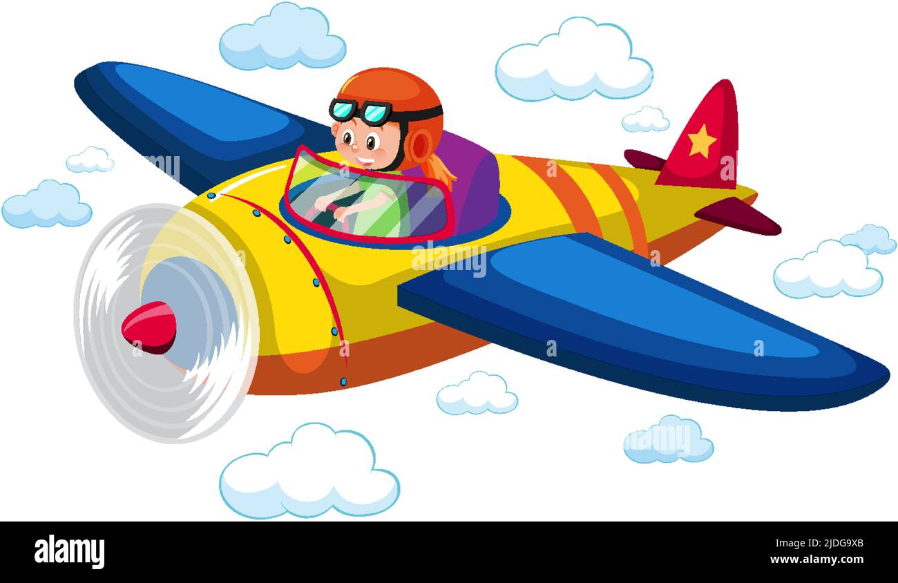 Girl flying cute airplane in the sky illustration Stock Vector Image ...