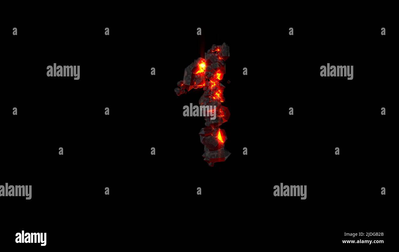 number 1 made of very hot magma rocks on black, isolated - object 3D ...