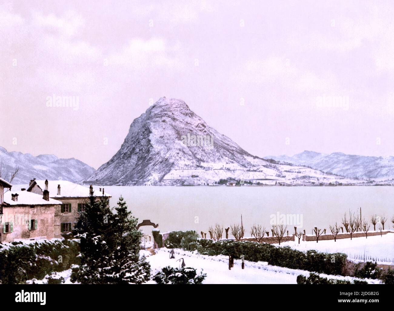 Lugano and Monte San Salvatore, Ticino, Switzerland 1890. Stock Photo