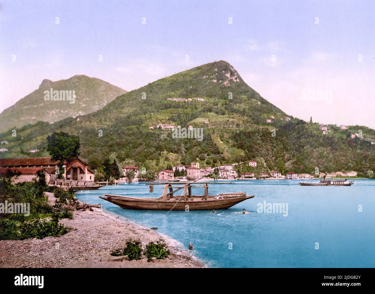 Lugano, Cassarate and Monte Brè, Ticino, Switzerland 1890. Stock Photo