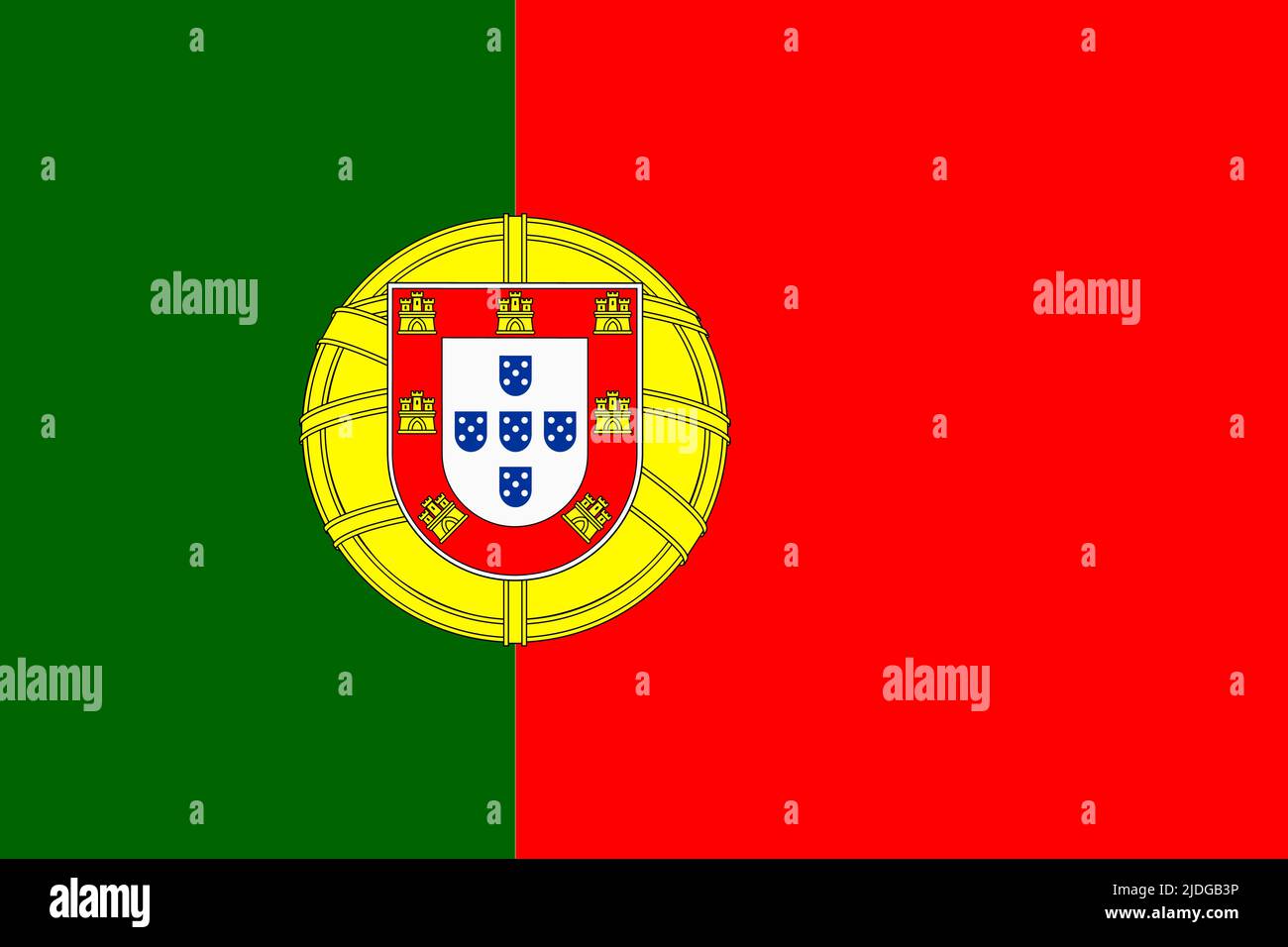 Flag of Portugal. Portuguese national banner and patriotic symbol. Official colors. Flat vector illustration. Stock Vector