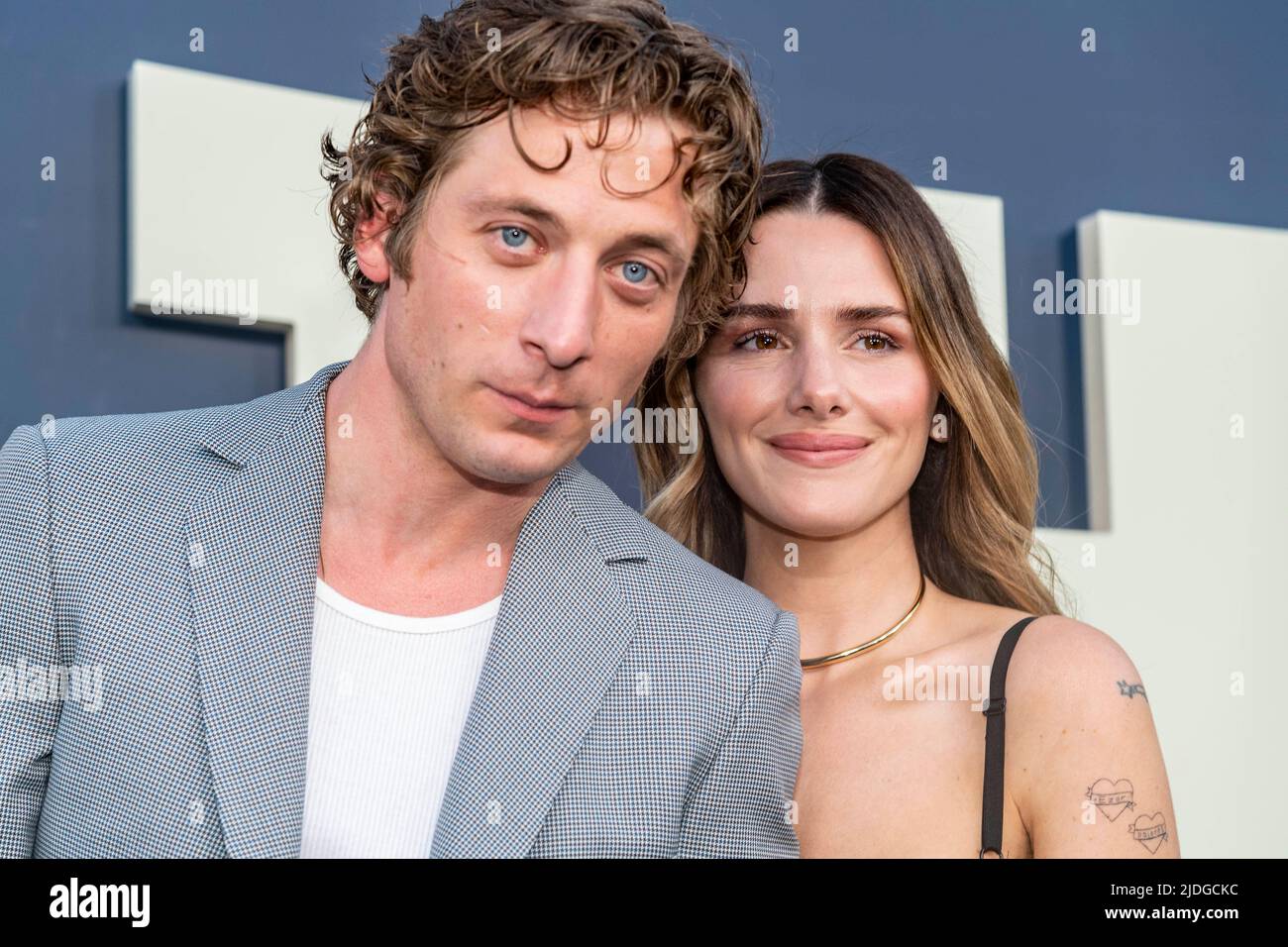 Hollywood, CA on June 20, 2022, Jeremy Allen White with wife actress Addison Timlin attends Premiere of FX's 'The Bear' at Goya Studios, Hollywood, CA on June 20, 2022 Stock Photo