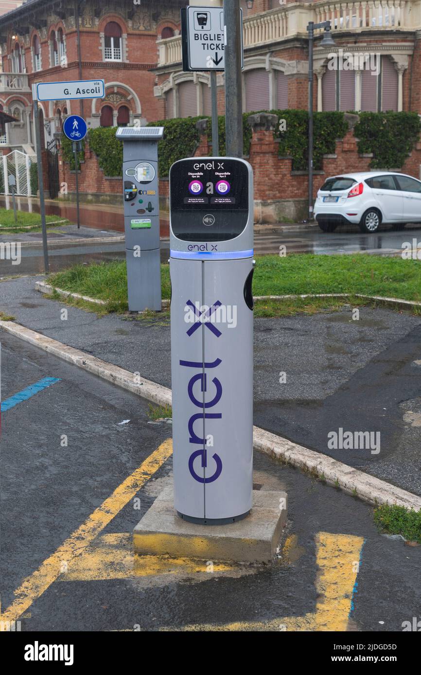 Marina di Massa, Italy June 21, 2022 Enel X charging station for