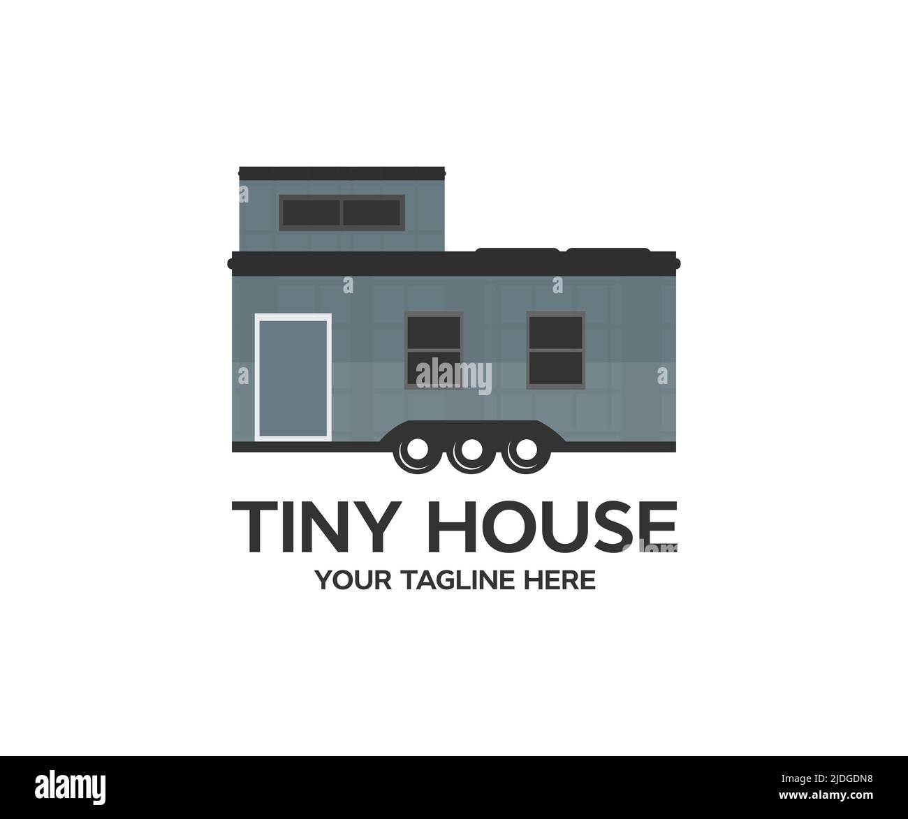 Mobile tiny house , tiny house trailer  logo design. Modern Small Tiny House Building  vector design and illustration. Stock Vector