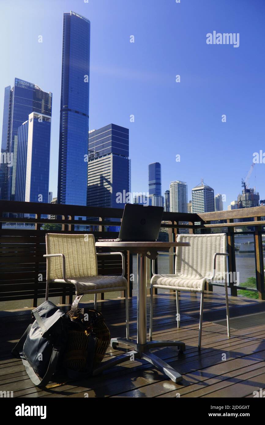 Outdoor workspace, State Library of Queensland, Brisbane, Queensland, Australia. No PR Stock Photo