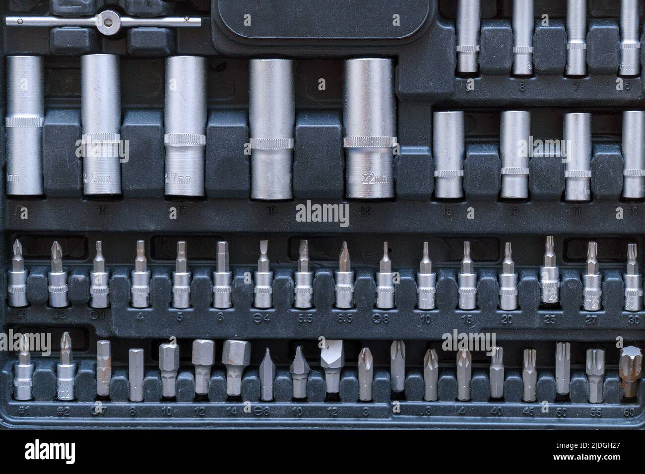 A set of torx tools, socket wrenches, screwdrivers and other tools. A tool for car repair. Selective focus Stock Photo