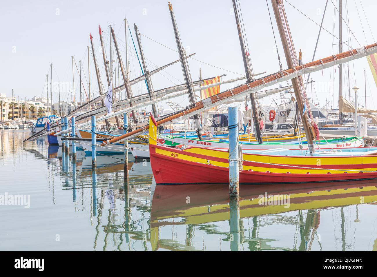 Sailing boats moored in Port Barcares, South of France. Stock Photo