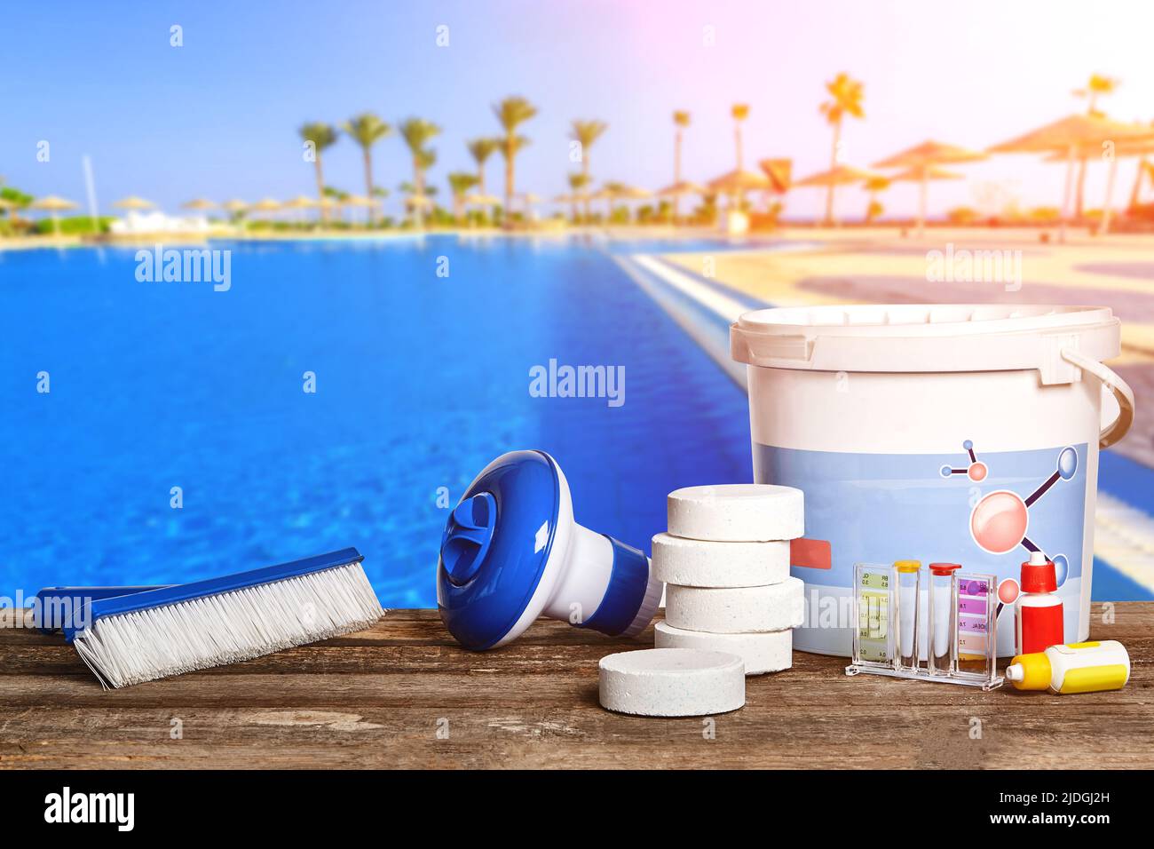 Equipment with chemical cleaning products and tools for the maintenance