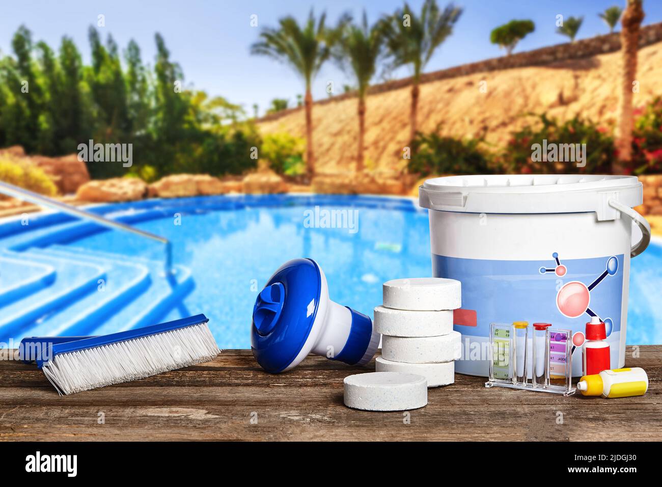 Equipment with chemical cleaning products and tools for the maintenance