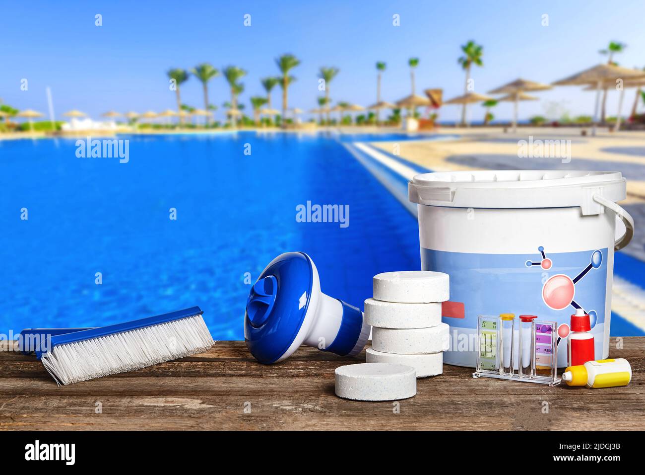 Equipment with chemical cleaning products and tools for the maintenance