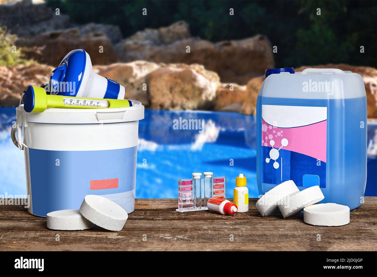 Equipment with chemical cleaning products and tools for the maintenance