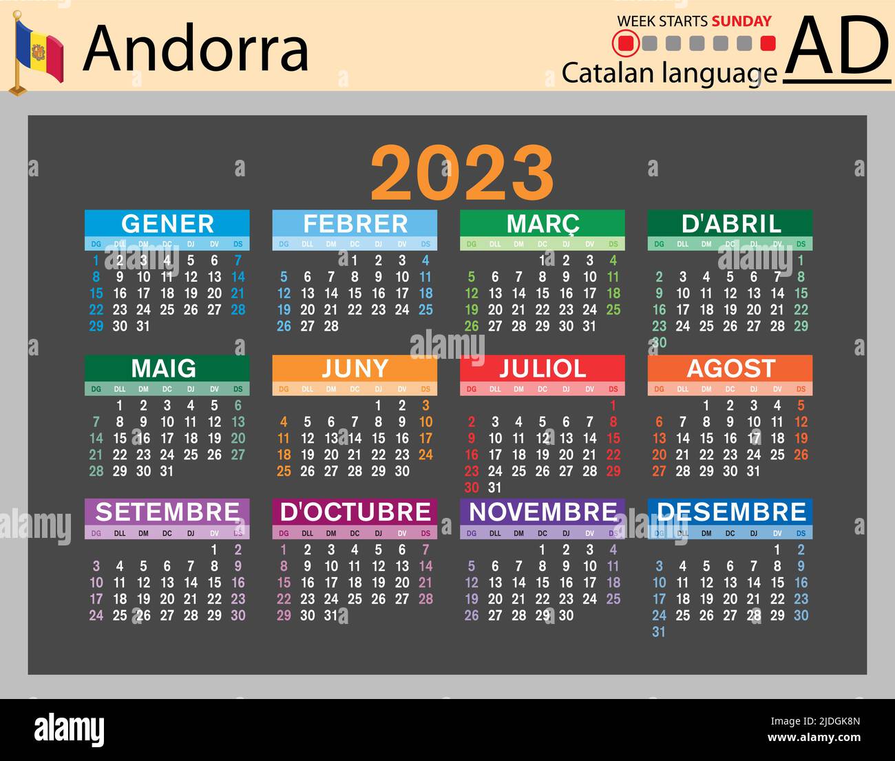 catalan-horizontal-pocket-calendar-for-2023-two-thousand-twenty-three