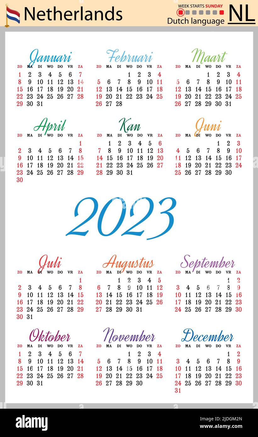 Dutch vertical pocket calendar for 2023 (two thousand twenty three
