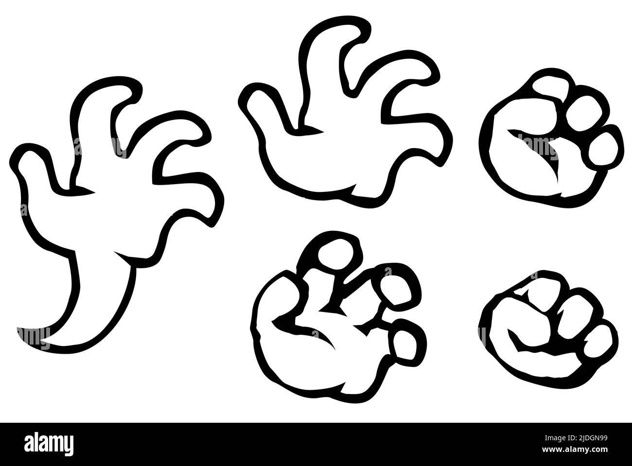Grabbing arm cartoon line drawing movements set, vector, horizontal, black and white, isolated Stock Vector