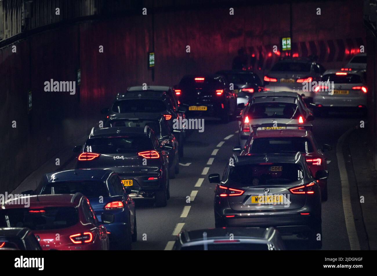 Suffolk Street Queensway, Birmingham, England, June 21st 2022. Commuters have taken to the roads causing gridlock in Birmingham as rail workers walk out on strike for a 7 percent wage increase across the British networks after RMT Unions failed to reach an agreement. Pic by Credit: Sam Holiday/Alamy Live News Stock Photo