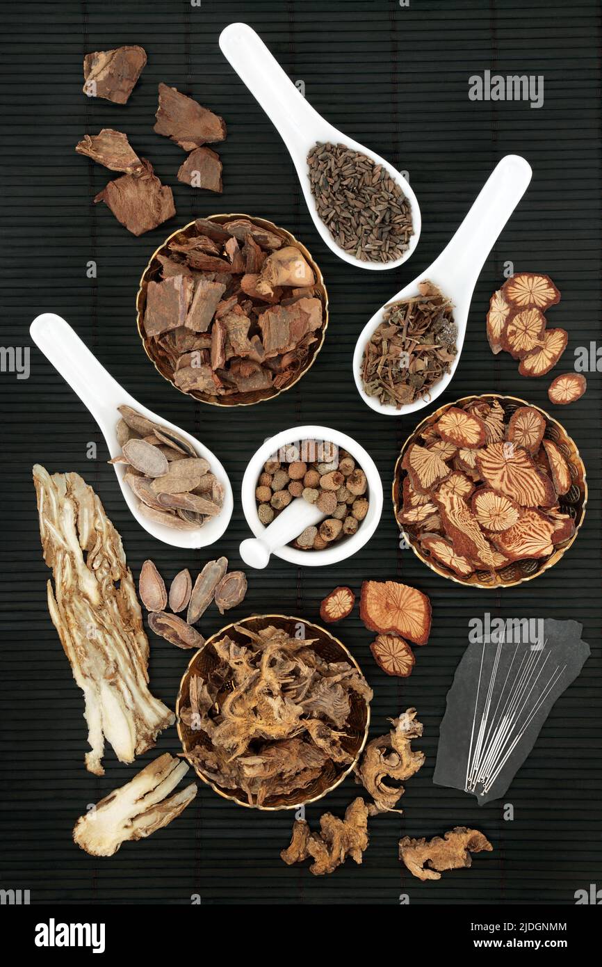 Acupuncture treatment with needles, Chinese herbs and spice used in